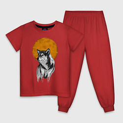 Пижама хлопковая детская Волк под луной, цвет: красный