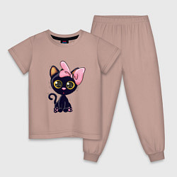 Пижама хлопковая детская Милая киса, цвет: пыльно-розовый