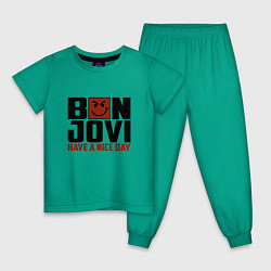 Пижама хлопковая детская Bon Jovi: Nice day, цвет: зеленый