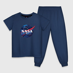 Пижама хлопковая детская NASA: Cosmic Logo, цвет: тёмно-синий