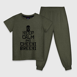 Пижама хлопковая детская Keep Calm & Cheeki Breeki, цвет: меланж-хаки
