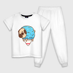 Пижама хлопковая детская Мопс-мороженое, цвет: белый