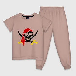 Пижама хлопковая детская Пиратская футболка, цвет: пыльно-розовый