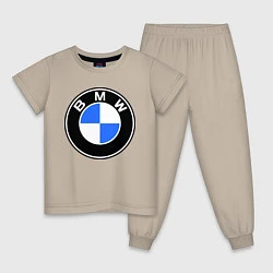 Пижама хлопковая детская Logo BMW, цвет: миндальный