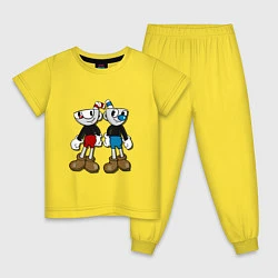 Пижама хлопковая детская Cuphead: Mugman Friends, цвет: желтый