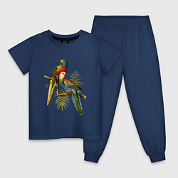 Пижама хлопковая детская Тропические попугаи, цвет: тёмно-синий