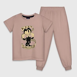 Пижама хлопковая детская Bendy: Keep Smiling, цвет: пыльно-розовый