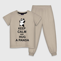 Пижама хлопковая детская Keep Calm & Hug A Panda, цвет: миндальный