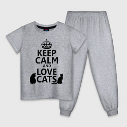 Пижама хлопковая детская Keep Calm & Love Cats цвета меланж — фото 1