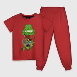 Пижама хлопковая детская Мир из блоков, цвет: красный
