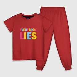Пижама хлопковая детская Everybody Lies, цвет: красный