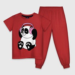 Пижама хлопковая детская Panda in headphones панда в наушниках, цвет: красный