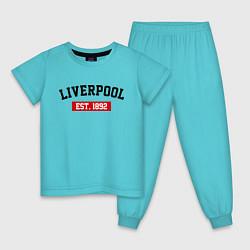 Пижама хлопковая детская FC Liverpool Est. 1892, цвет: бирюзовый