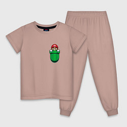 Пижама хлопковая детская Марио в кармане, цвет: пыльно-розовый