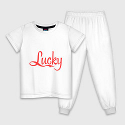 Пижама хлопковая детская Lucky logo, цвет: белый