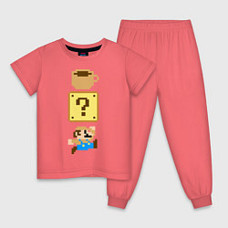 Пижама хлопковая детская Любитель кофе Марио, цвет: коралловый