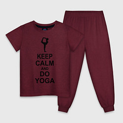 Пижама хлопковая детская Keep Calm & Do Yoga цвета меланж-бордовый — фото 1