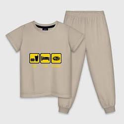 Пижама хлопковая детская Еда, сон и Subaru, цвет: миндальный