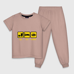 Пижама хлопковая детская Еда, сон и Subaru, цвет: пыльно-розовый