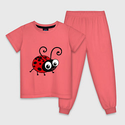 Пижама хлопковая детская Божья коровка, цвет: коралловый