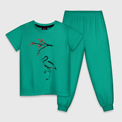 Пижама хлопковая детская Японский стиль, цвет: зеленый