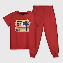 Пижама хлопковая детская Солнце, песок, море, цвет: красный
