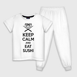 Пижама хлопковая детская Keep Calm & Eat Sushi, цвет: белый