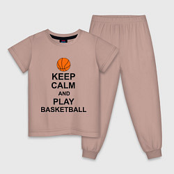 Пижама хлопковая детская Keep Calm & Play Basketball, цвет: пыльно-розовый
