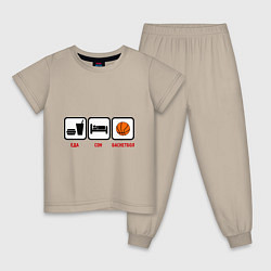 Пижама хлопковая детская Еда, сон и баскетбол, цвет: миндальный