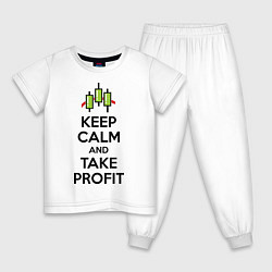 Пижама хлопковая детская Keep Calm & Take profit, цвет: белый