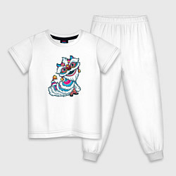 Пижама хлопковая детская Китайский танец льва, цвет: белый