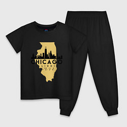 Пижама хлопковая детская Чикаго - США, цвет: черный