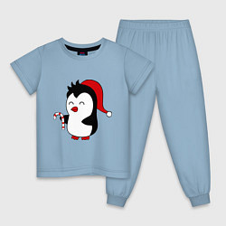 Пижама хлопковая детская Новогодний пингвин, цвет: мягкое небо