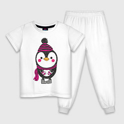 Пижама хлопковая детская Пингвин в валенках, цвет: белый