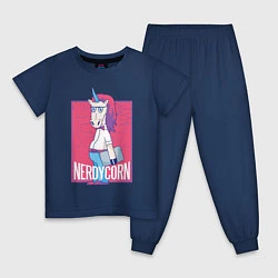 Пижама хлопковая детская Умный Единорог, цвет: тёмно-синий