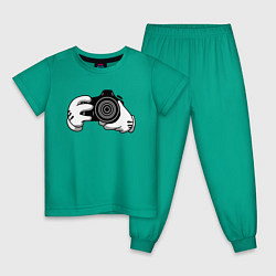 Пижама хлопковая детская Фотограф цвета зеленый — фото 1