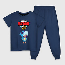 Пижама хлопковая детская BRAWL STARS LEON SHARK, цвет: тёмно-синий