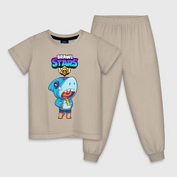 Пижама хлопковая детская BRAWL STARS LEON SHARK, цвет: миндальный