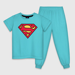 Пижама хлопковая детская Superman logo, цвет: бирюзовый