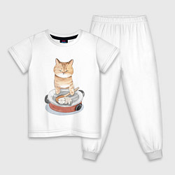 Пижама хлопковая детская Кот с Котенком, цвет: белый