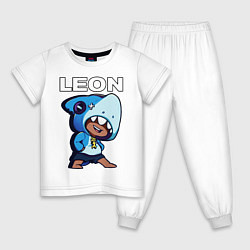 Пижама хлопковая детская Brawl Stars LEON SHARK, цвет: белый