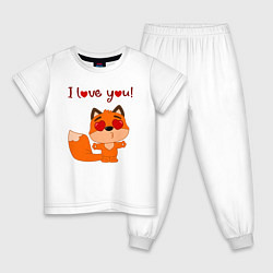 Пижама хлопковая детская Влюбленная лисичка i love you!, цвет: белый