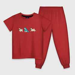 Пижама хлопковая детская Смешные мопсы, цвет: красный