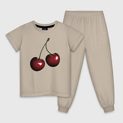 Пижама хлопковая детская Вишня, цвет: миндальный