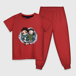 Пижама хлопковая детская Танджиро и Незуко Камадо, цвет: красный