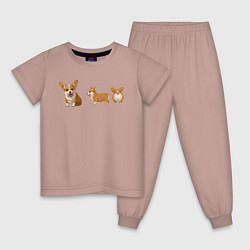 Пижама хлопковая детская Корги, цвет: пыльно-розовый