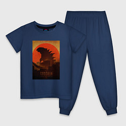 Пижама хлопковая детская Godzilla and red sun, цвет: тёмно-синий