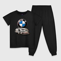 Пижама хлопковая детская BMW оскал, цвет: черный