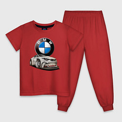 Пижама хлопковая детская BMW оскал, цвет: красный