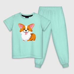 Пижама хлопковая детская Милый корги, цвет: мятный